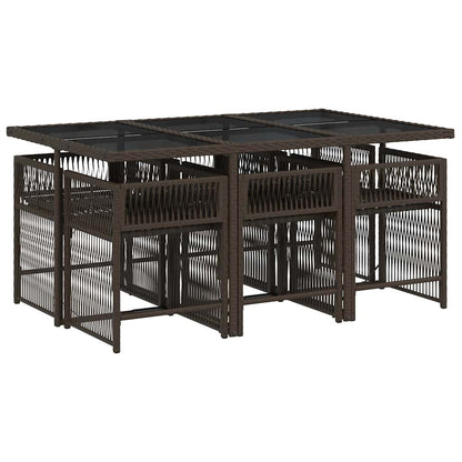 vidaXL 7 Piece Garden Dining Set with Cushions Brown Poly Rattan