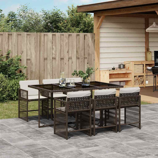 vidaXL 7 Piece Garden Dining Set with Cushions Brown Poly Rattan