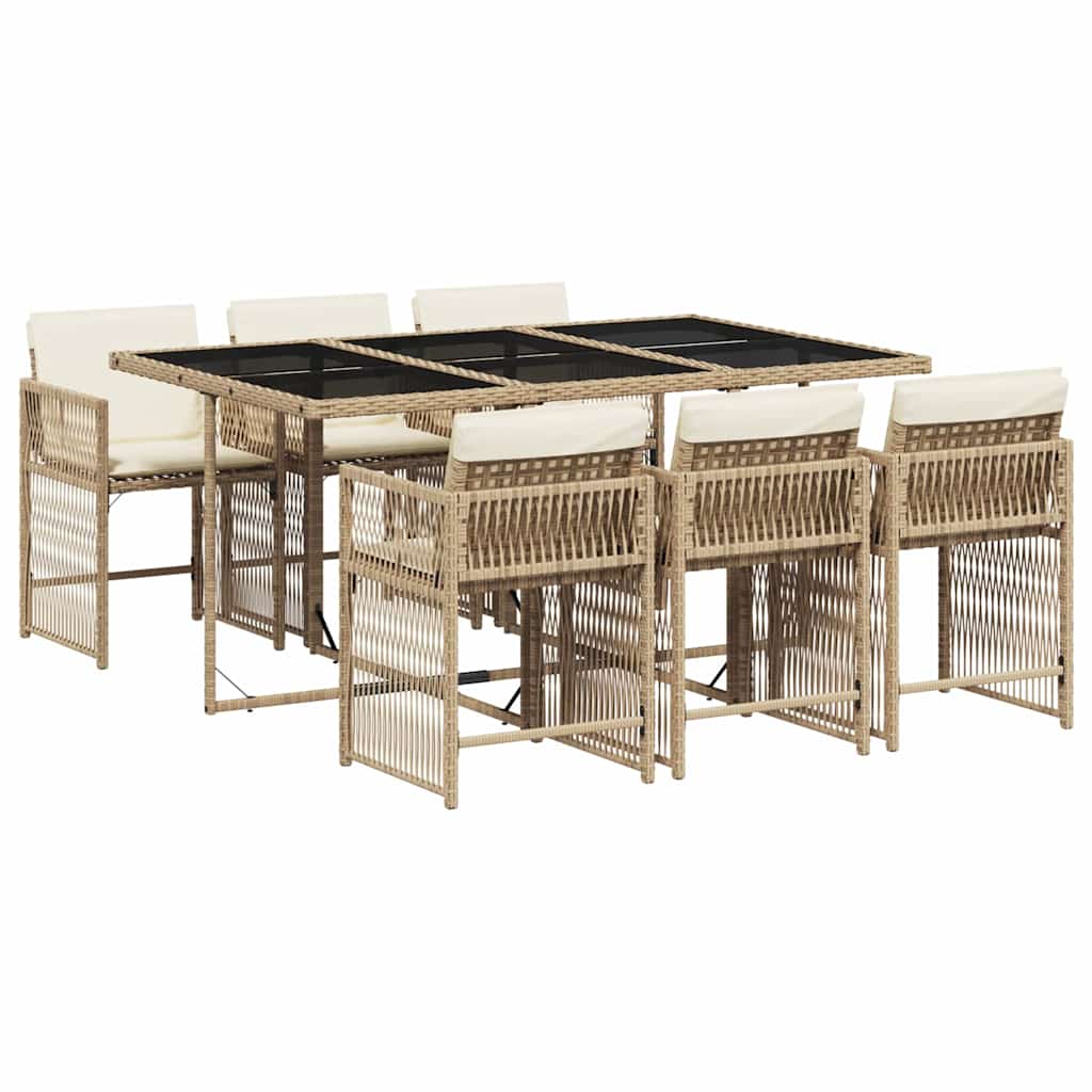 vidaXL 7 Piece Garden Dining Set with Cushions Beige Poly Rattan
