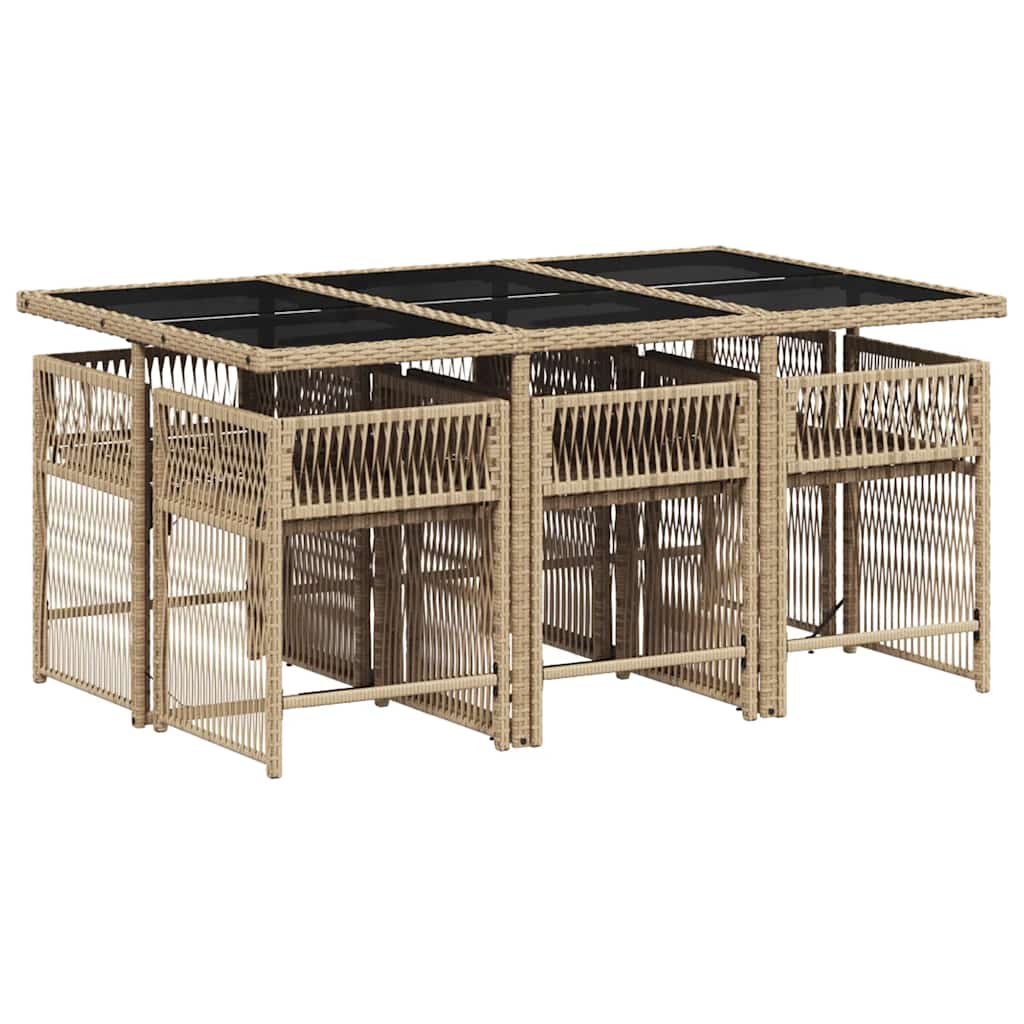 vidaXL 7 Piece Garden Dining Set with Cushions Beige Poly Rattan