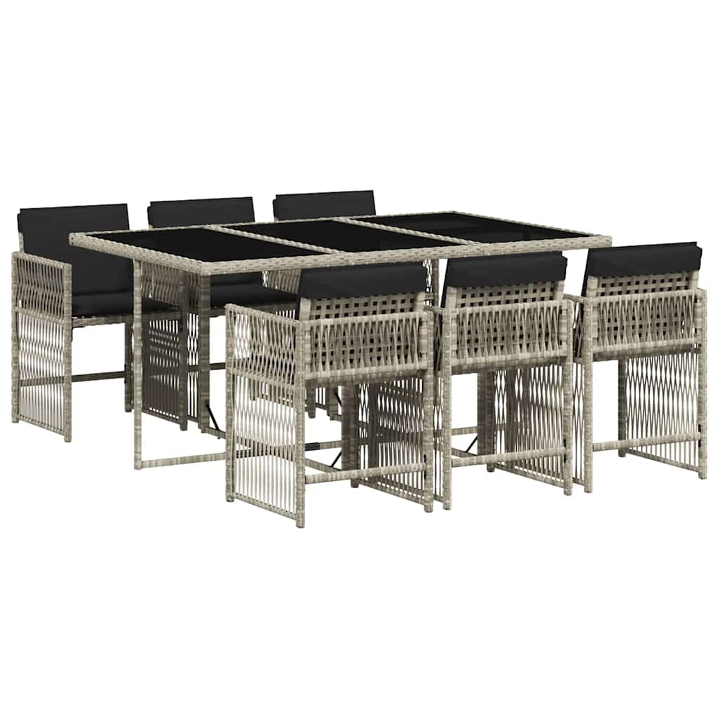 vidaXL 7 Piece Garden Dining Set with Cushions Light Grey Poly Rattan