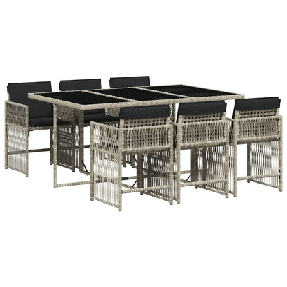 vidaXL 7 Piece Garden Dining Set with Cushions Light Grey Poly Rattan