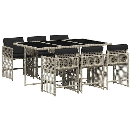 vidaXL 7 Piece Garden Dining Set with Cushions Light Grey Poly Rattan