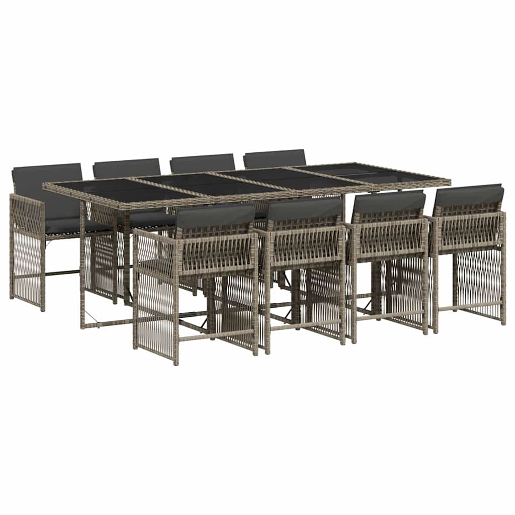 vidaXL 9 Piece Garden Dining Set with Cushions Grey Poly Rattan