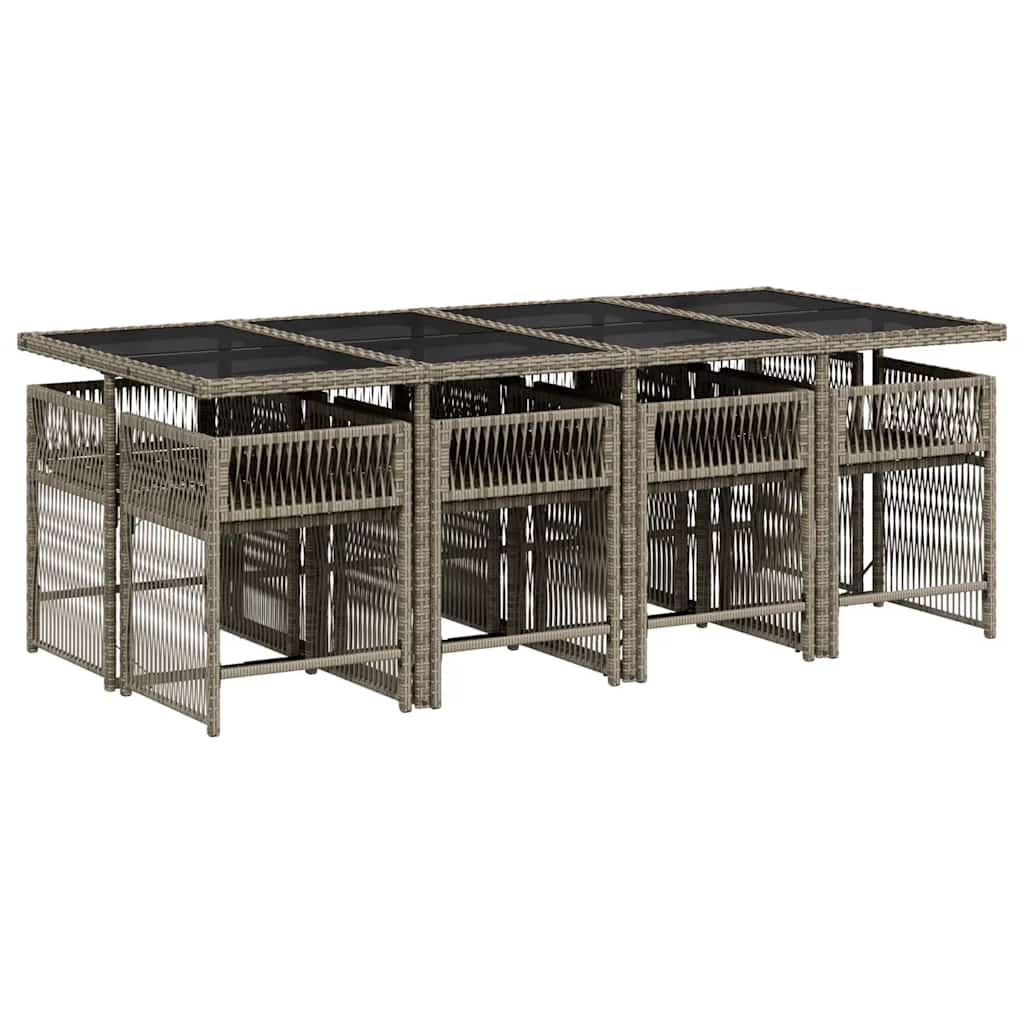 vidaXL 9 Piece Garden Dining Set with Cushions Grey Poly Rattan