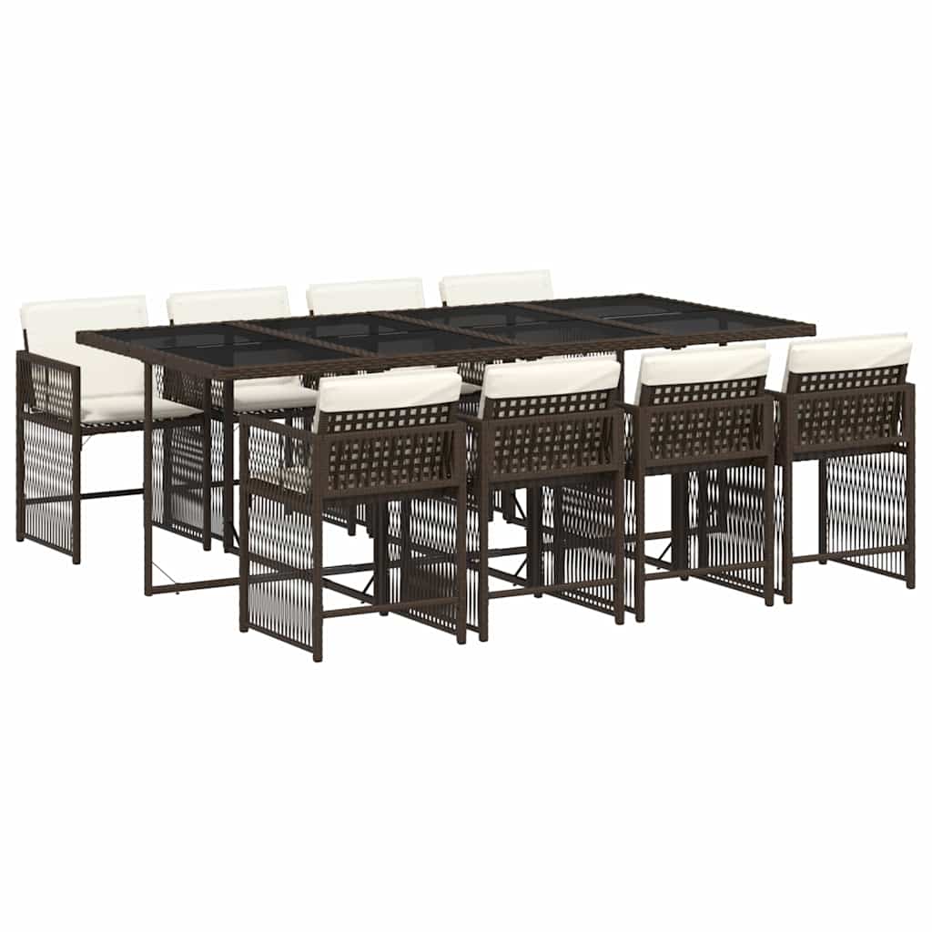 vidaXL 9 Piece Garden Dining Set with Cushions Brown Poly Rattan