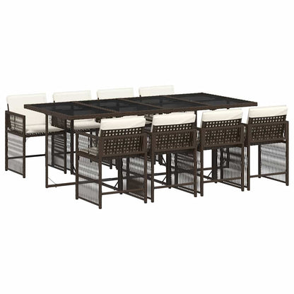vidaXL 9 Piece Garden Dining Set with Cushions Brown Poly Rattan