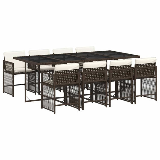 vidaXL 9 Piece Garden Dining Set with Cushions Brown Poly Rattan