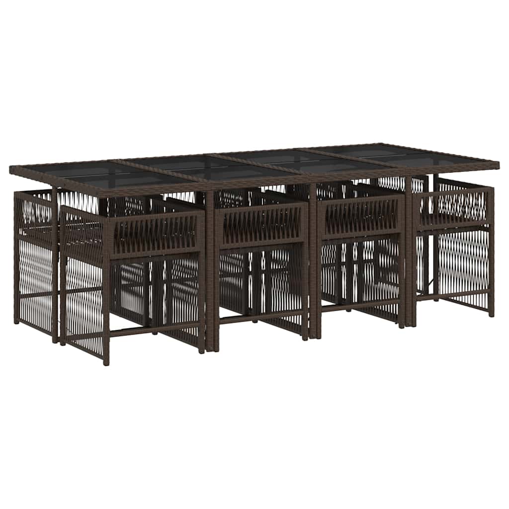vidaXL 9 Piece Garden Dining Set with Cushions Brown Poly Rattan