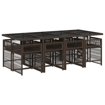 vidaXL 9 Piece Garden Dining Set with Cushions Brown Poly Rattan