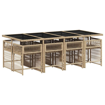 vidaXL 9 Piece Garden Dining Set with Cushions Beige Poly Rattan
