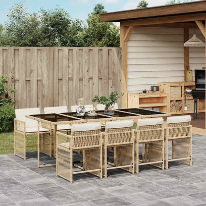 vidaXL 9 Piece Garden Dining Set with Cushions Beige Poly Rattan