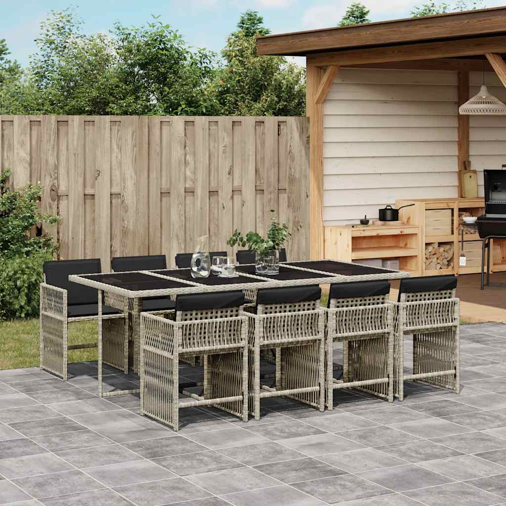 vidaXL 9 Piece Garden Dining Set with Cushions Light Grey Poly Rattan