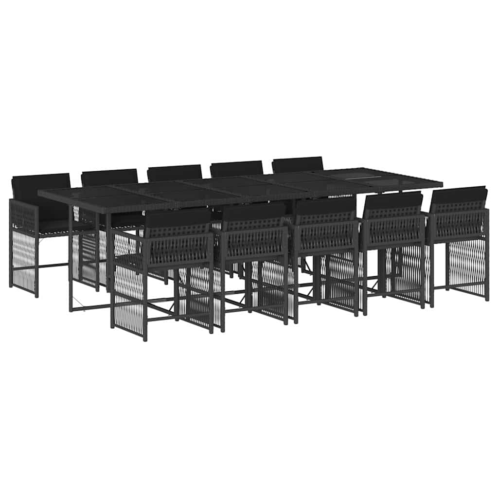 vidaXL 11 Piece Garden Dining Set with Cushions Black Poly Rattan