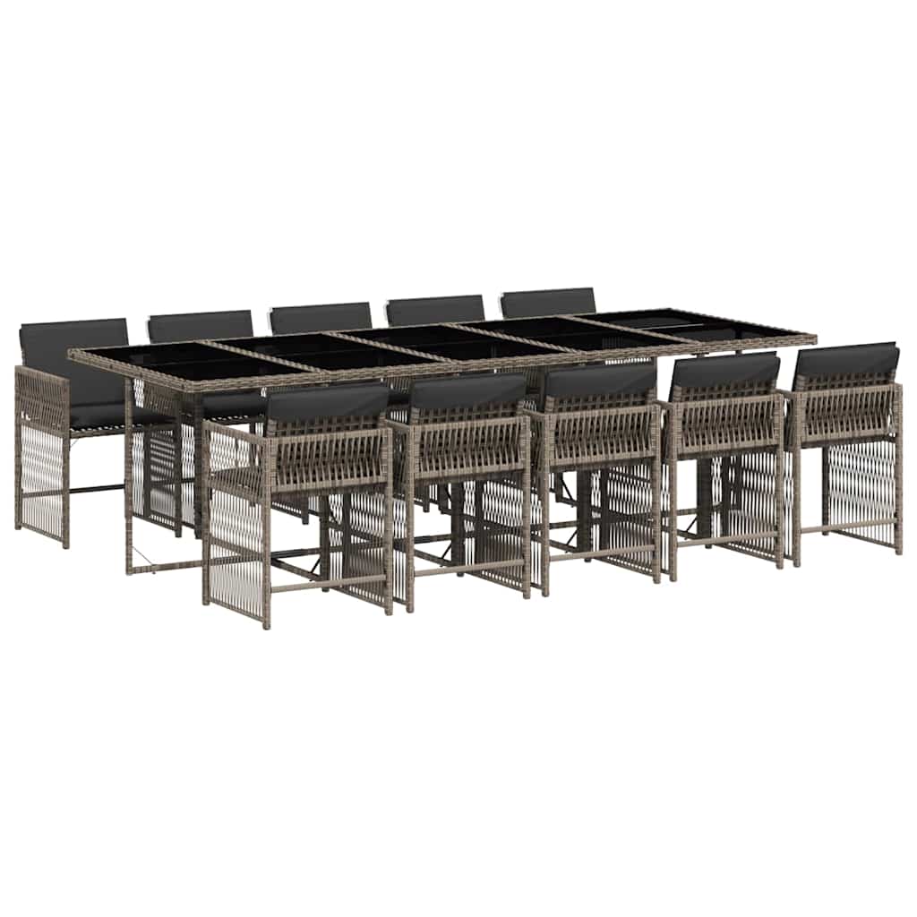 vidaXL 11 Piece Garden Dining Set with Cushions Grey Poly Rattan