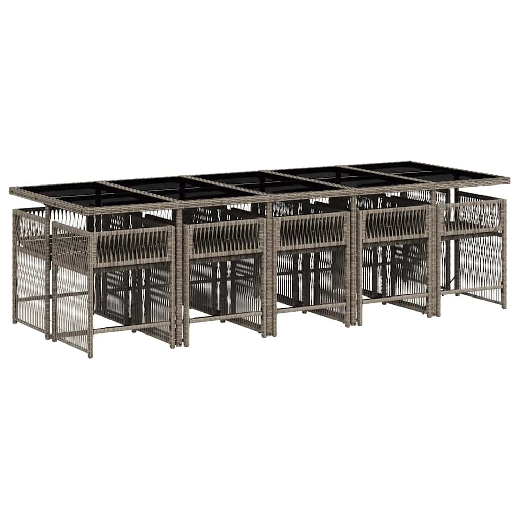 vidaXL 11 Piece Garden Dining Set with Cushions Grey Poly Rattan