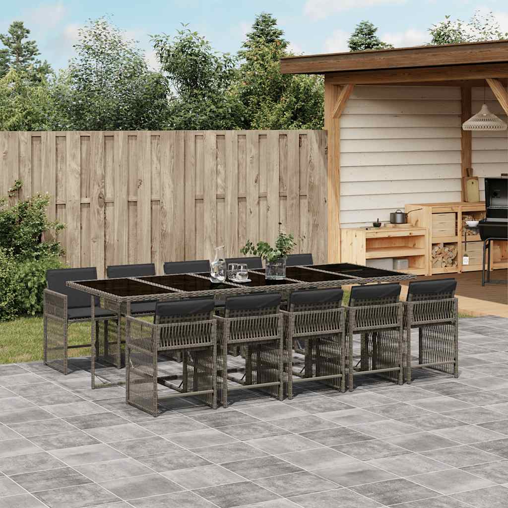 vidaXL 11 Piece Garden Dining Set with Cushions Grey Poly Rattan