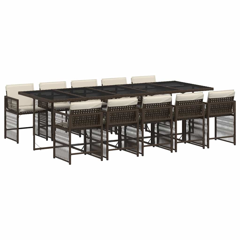 vidaXL 11 Piece Garden Dining Set with Cushions Brown Poly Rattan