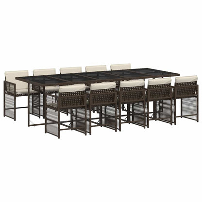 vidaXL 11 Piece Garden Dining Set with Cushions Brown Poly Rattan