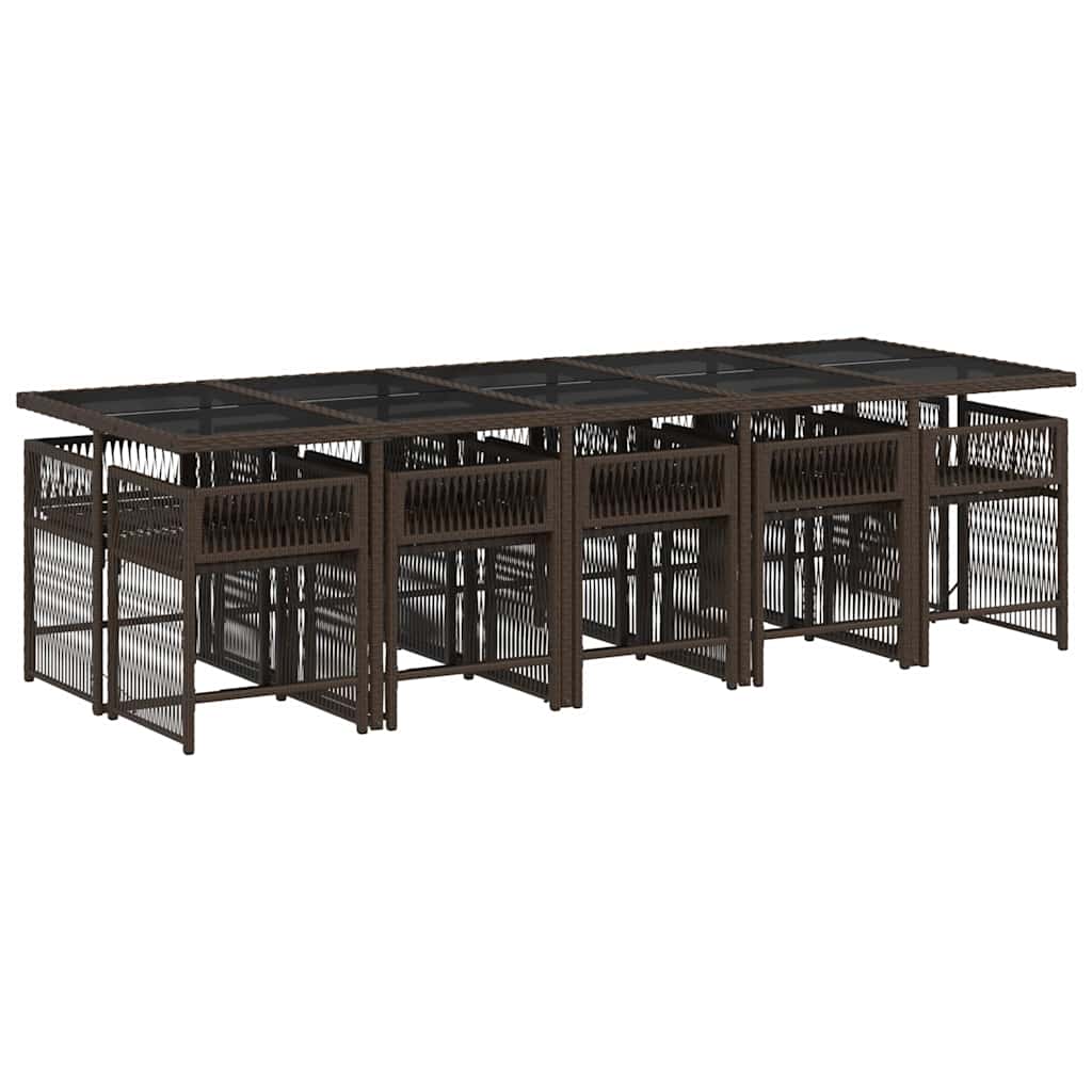vidaXL 11 Piece Garden Dining Set with Cushions Brown Poly Rattan