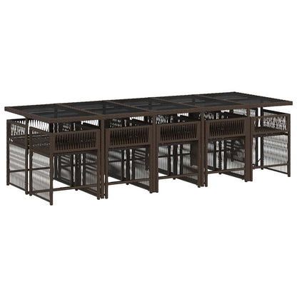 vidaXL 11 Piece Garden Dining Set with Cushions Brown Poly Rattan