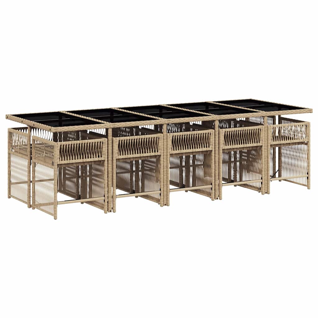 vidaXL 11 Piece Garden Dining Set with Cushions Beige Poly Rattan