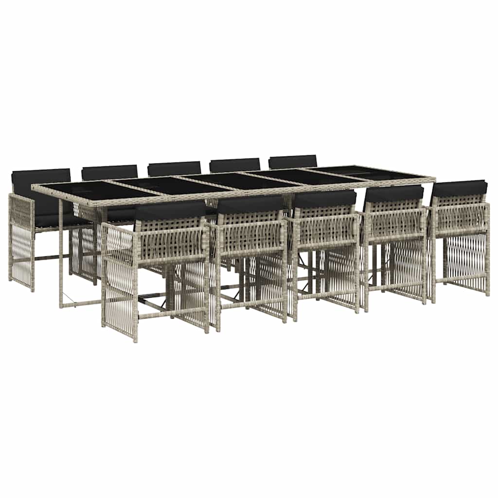 vidaXL 11 Piece Garden Dining Set with Cushions Light Grey Poly Rattan