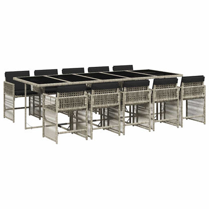 vidaXL 11 Piece Garden Dining Set with Cushions Light Grey Poly Rattan