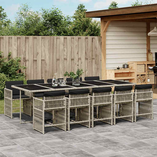 vidaXL 11 Piece Garden Dining Set with Cushions Light Grey Poly Rattan
