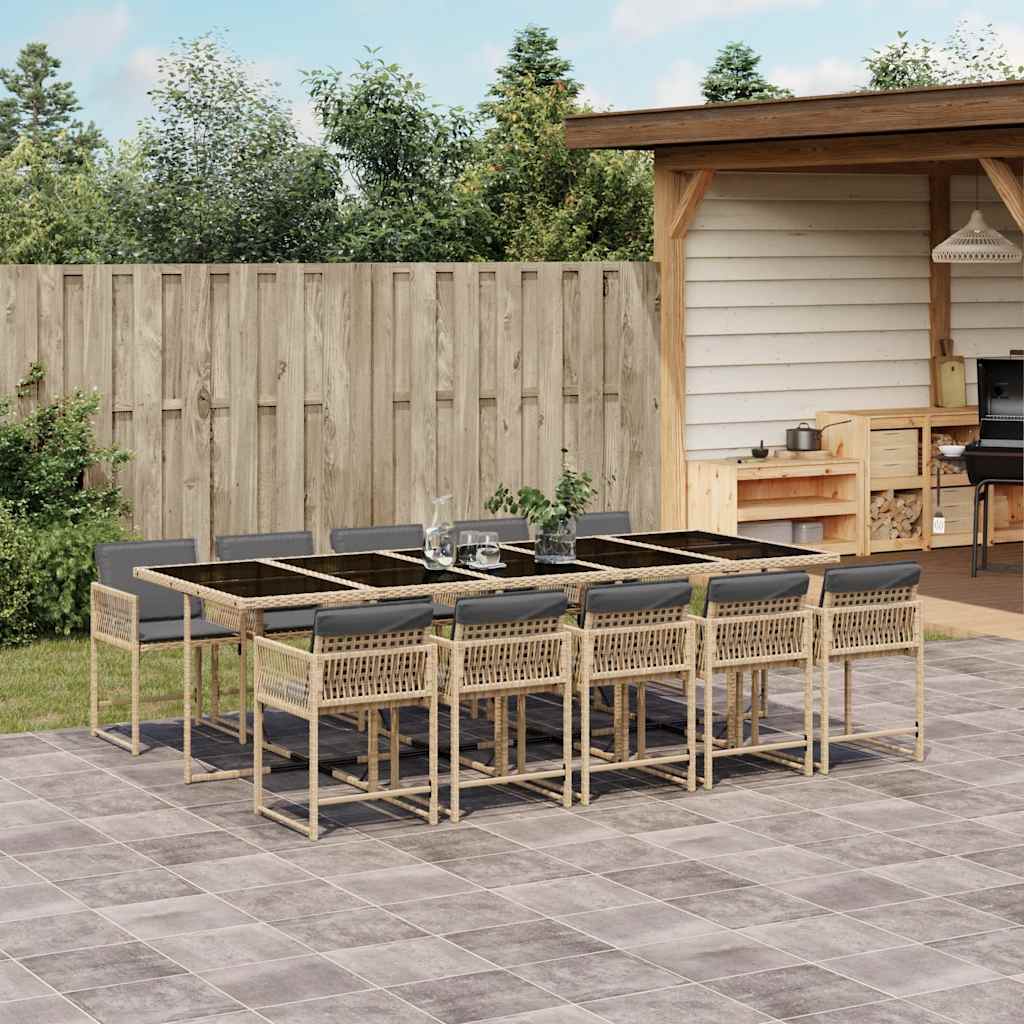 vidaXL 11 Piece Garden Dining Set with Cushions Mix Beige Poly Rattan