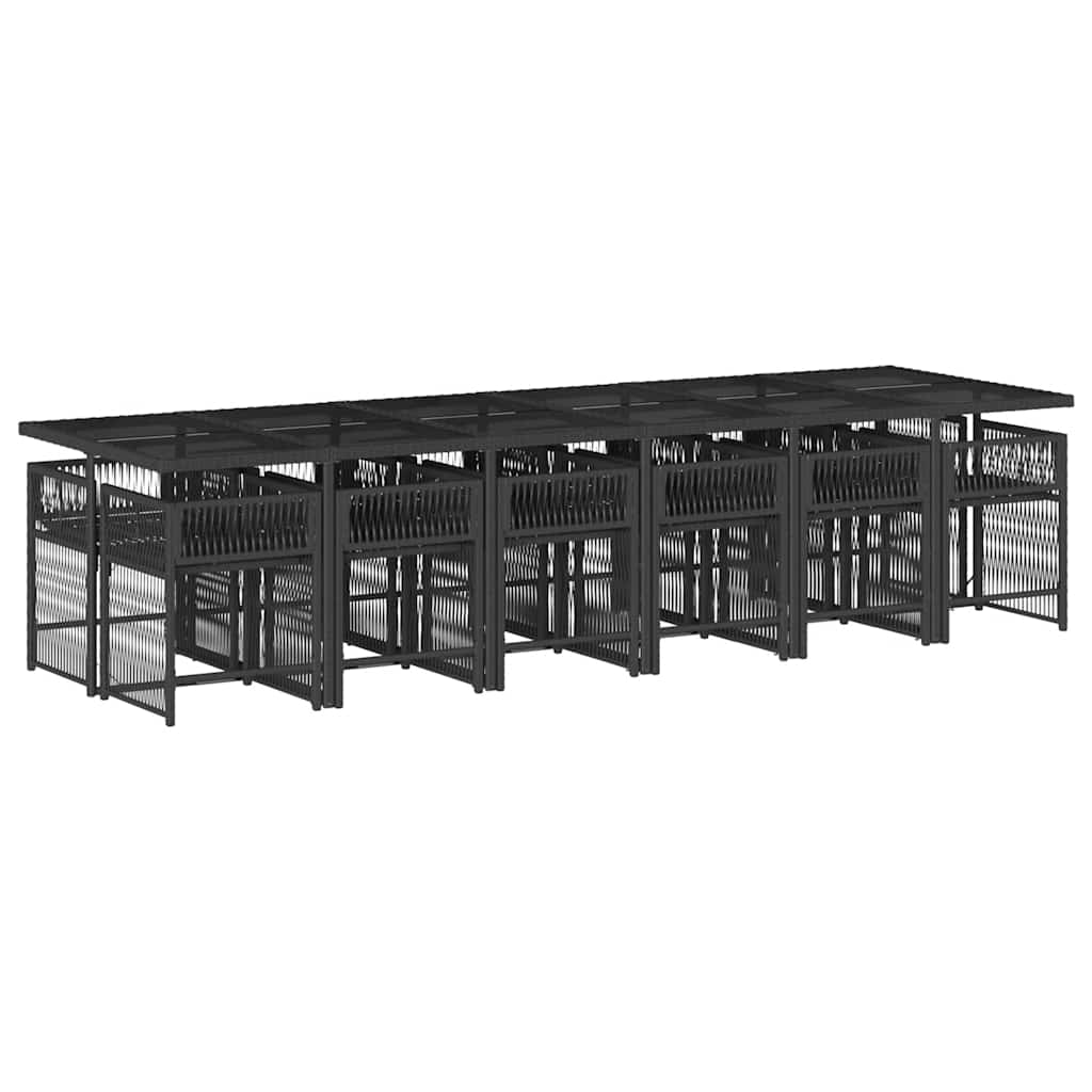 vidaXL 13 Piece Garden Dining Set with Cushions Black Poly Rattan