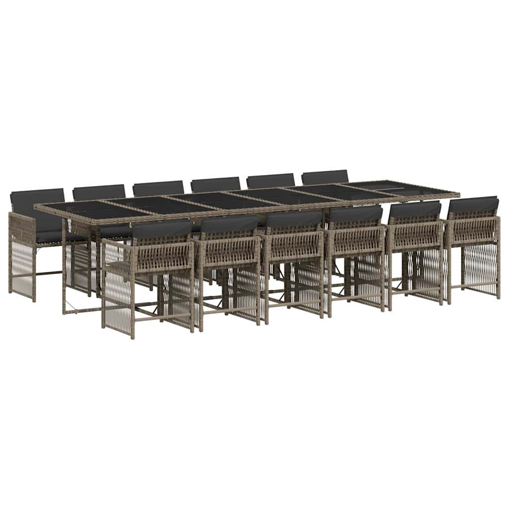 vidaXL 13 Piece Garden Dining Set with Cushions Grey Poly Rattan
