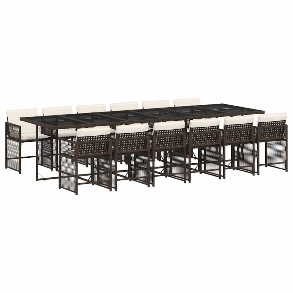 vidaXL 13 Piece Garden Dining Set with Cushions Brown Poly Rattan