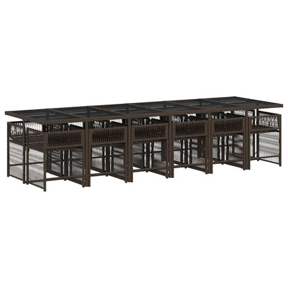 vidaXL 13 Piece Garden Dining Set with Cushions Brown Poly Rattan
