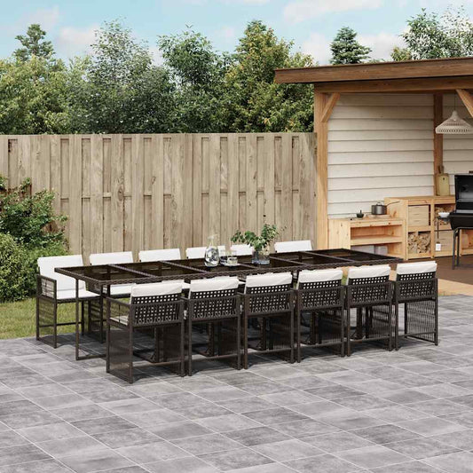 vidaXL 13 Piece Garden Dining Set with Cushions Brown Poly Rattan