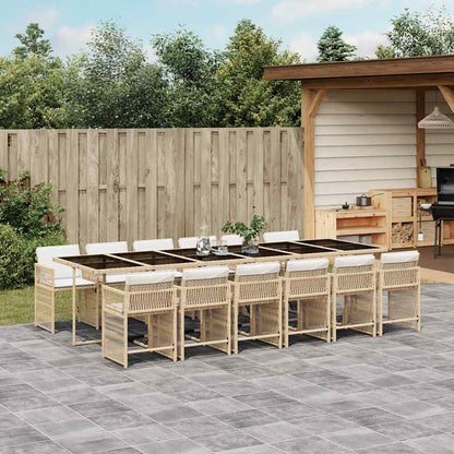 vidaXL 13 Piece Garden Dining Set with Cushions Beige Poly Rattan