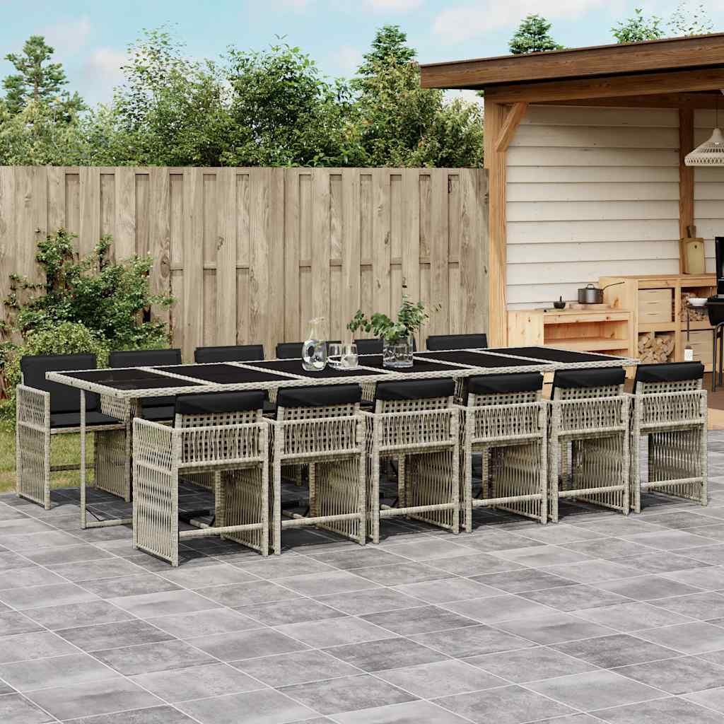 vidaXL 13 Piece Garden Dining Set with Cushions Light Grey Poly Rattan