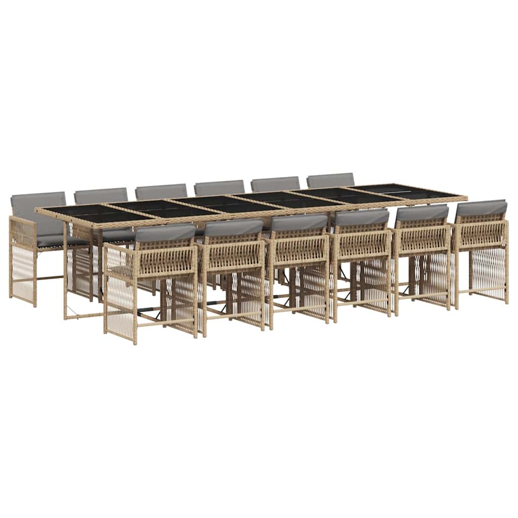 vidaXL 13 Piece Garden Dining Set with Cushions Mix Beige Poly Rattan
