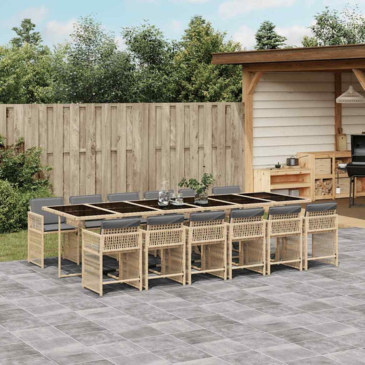 vidaXL 13 Piece Garden Dining Set with Cushions Mix Beige Poly Rattan