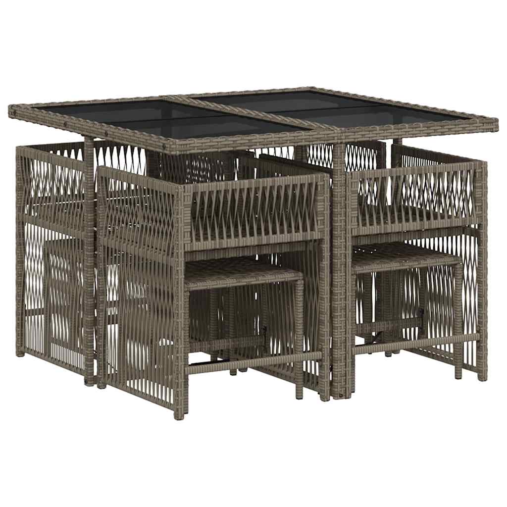 vidaXL 9 Piece Garden Dining Set with Cushions Grey Poly Rattan