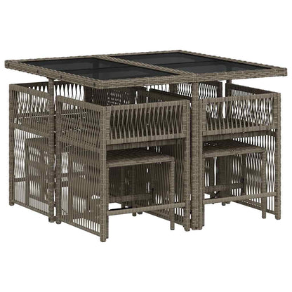 vidaXL 9 Piece Garden Dining Set with Cushions Grey Poly Rattan