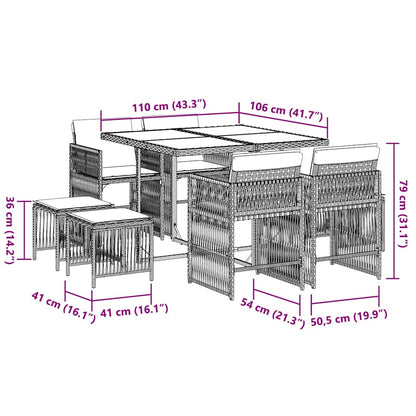 vidaXL 9 Piece Garden Dining Set with Cushions Grey Poly Rattan