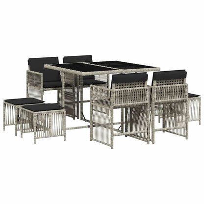 vidaXL 9 Piece Garden Dining Set with Cushions Light Grey Poly Rattan