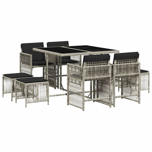 vidaXL 9 Piece Garden Dining Set with Cushions Light Grey Poly Rattan