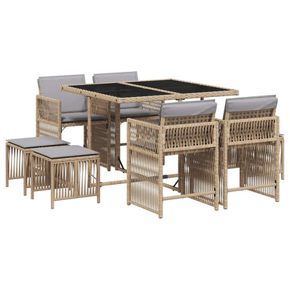 vidaXL 9 Piece Garden Dining Set with Cushions Mix Beige Poly Rattan