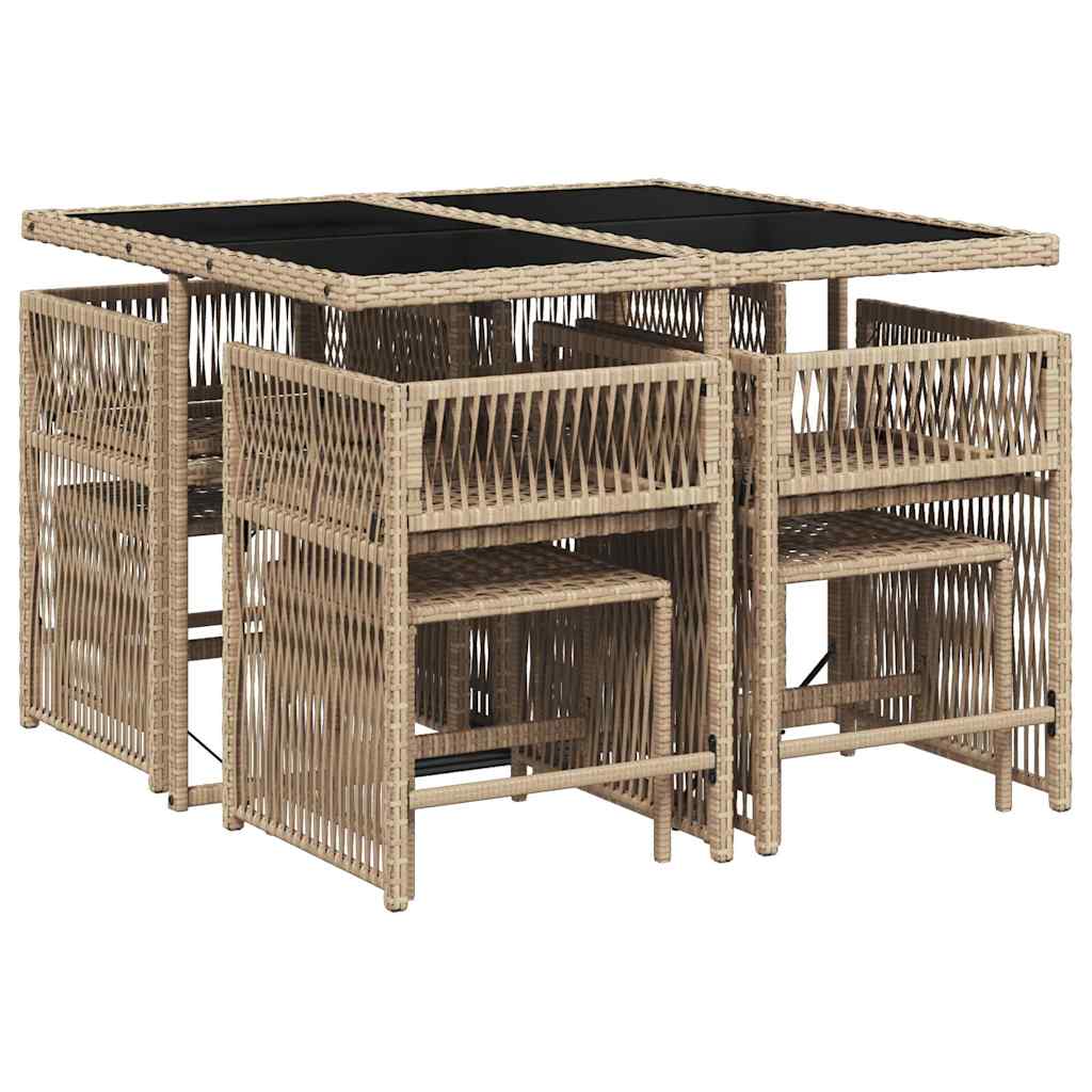 vidaXL 9 Piece Garden Dining Set with Cushions Mix Beige Poly Rattan