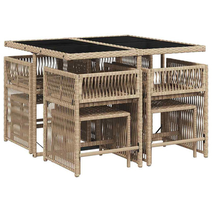 vidaXL 9 Piece Garden Dining Set with Cushions Mix Beige Poly Rattan