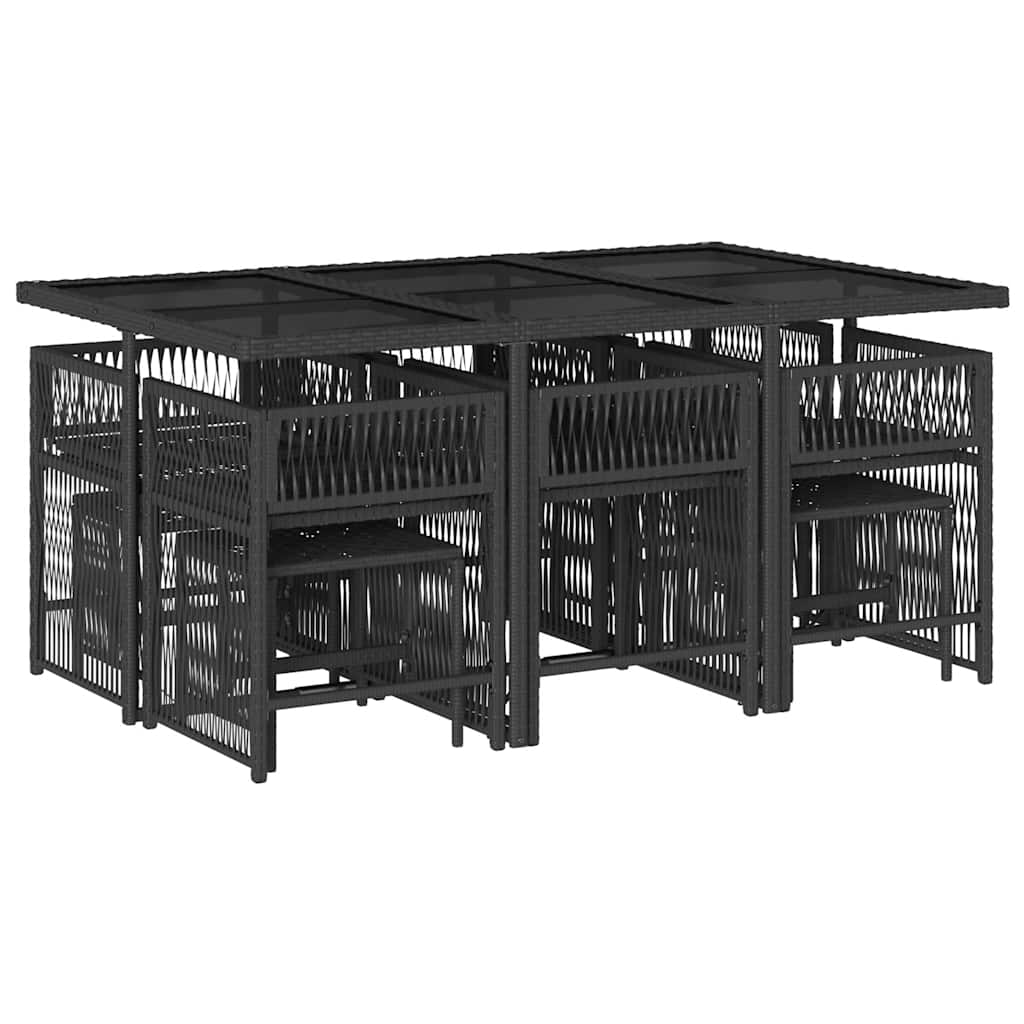 vidaXL 11 Piece Garden Dining Set with Cushions Black Poly Rattan