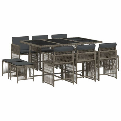 vidaXL 11 Piece Garden Dining Set with Cushions Grey Poly Rattan