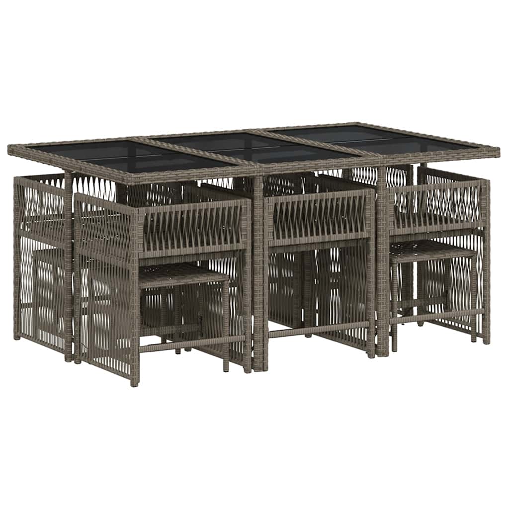 vidaXL 11 Piece Garden Dining Set with Cushions Grey Poly Rattan